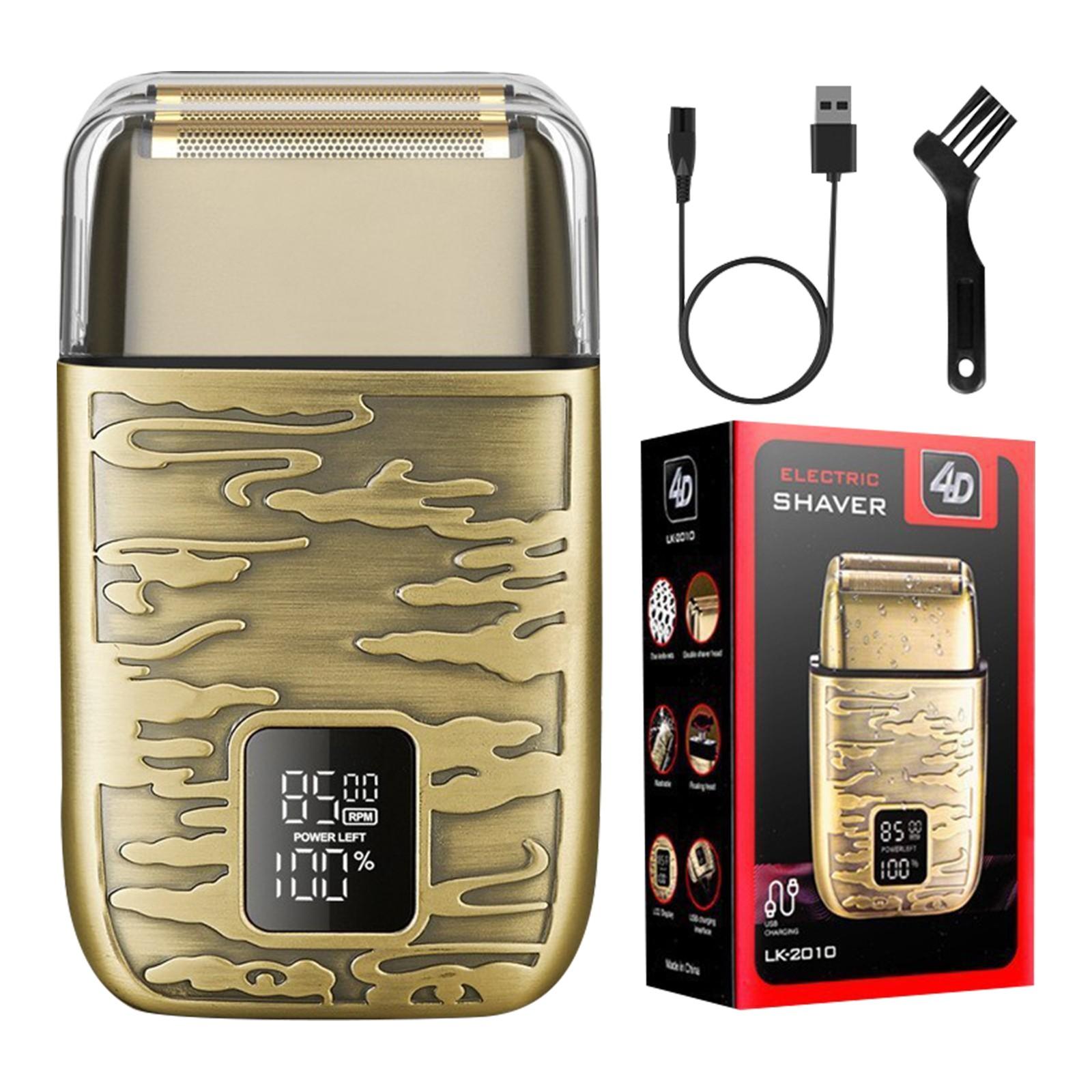 

Электробритва, электробритва для мужчин, улучшенная сеточная бритва с 3 скоростями, двойной плавающий водонепроницаемый IPX7 светодиодный дисплей для влажного/сухого бритья, зарядка через USB One Size бронзовый