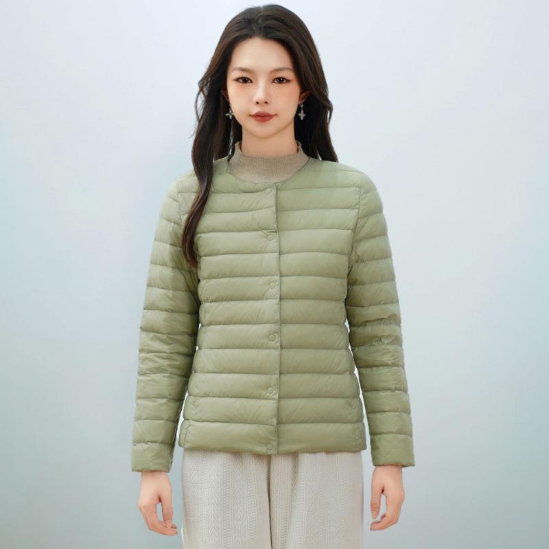 Women's new national standard 90 fleece new solid color women's clothing round neck V neck simple long sleeve down jacket