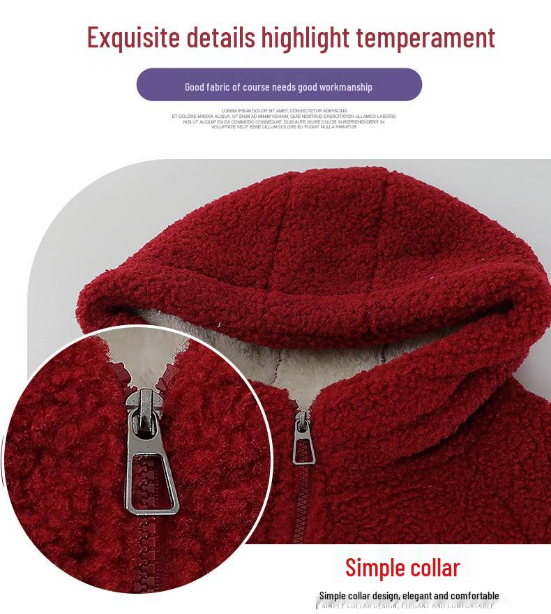 2025 Winter Stylish Versatile Hooded Lambswool Jacket – Warm, Loose-Fitting Cotton Coat