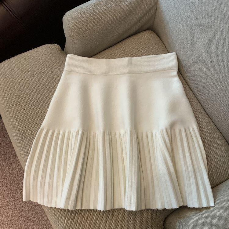 Pleated Knitted A-line Mini Skirt for Women - High Waist, Slimming, Versatile, Petite Fit for Spring & Autumn