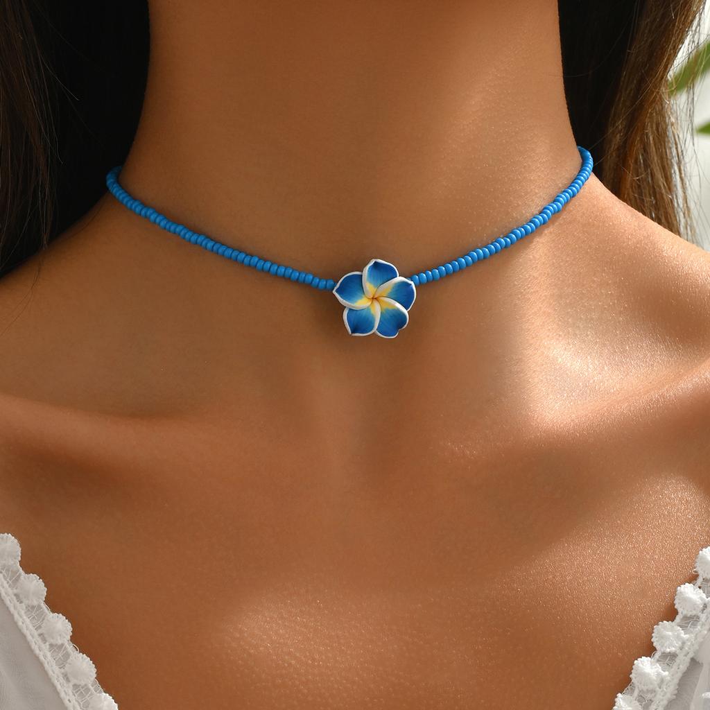 Simple Classic Creative Round Beads Rice Beads Woven Neck Necklace Vacation Wind Beaded Contrasting Color Necklace Collarbone Chain Women