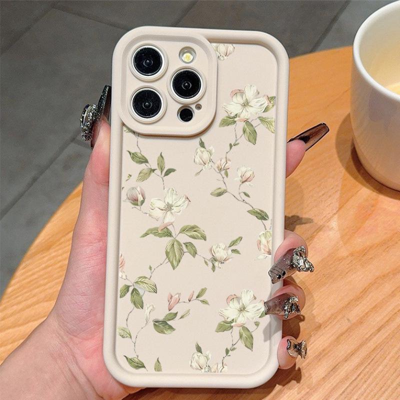 

Green & White Floral Phone Case for iPhone 16/15/14/13/12/11/X, Soft High-Quality Bamboo Design iPhone 16 Plus
