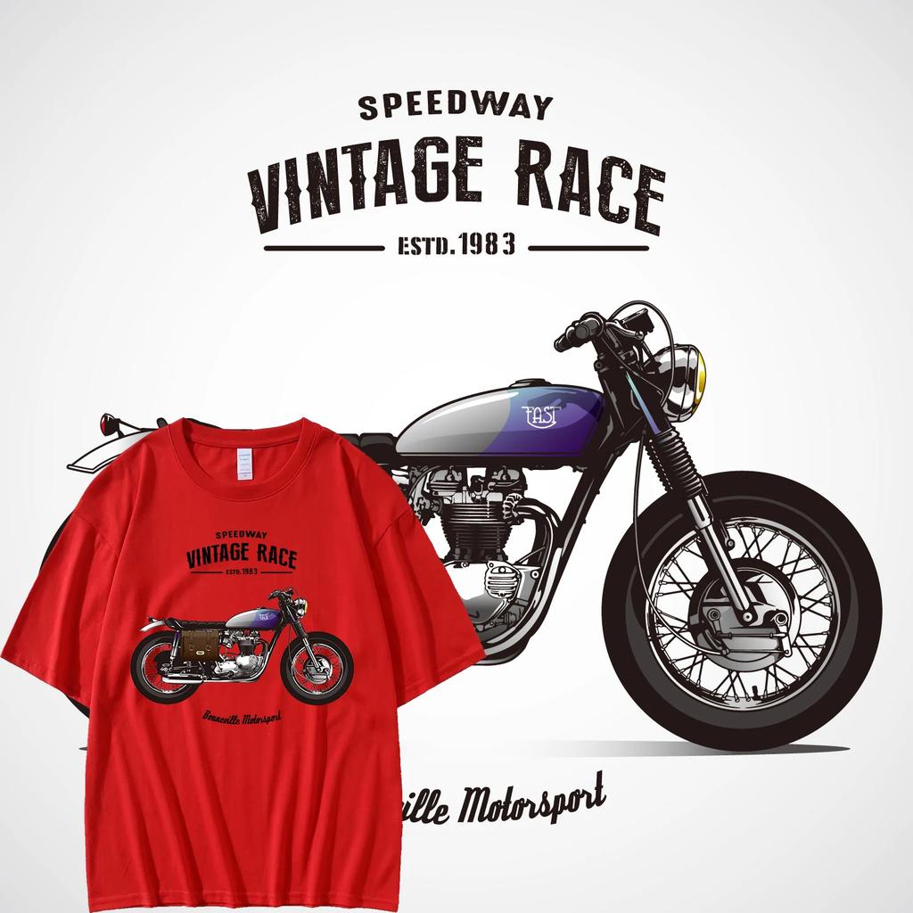 Men's T-shirt motorcycle printed T-shirt hip-hop street top streetwear vintage t shirt cotton Retro Motorcycle Plus size T-shirt