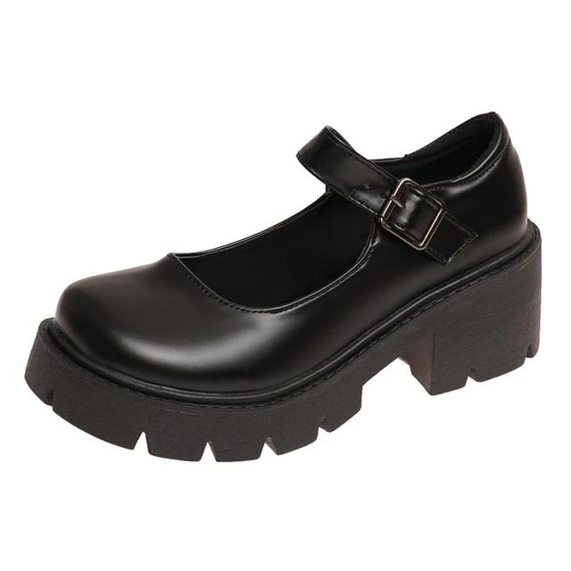 

Туфли на высоком каблуке из лакированной кожи, женские, в японском стиле, с пряжкой на щиколотке, туфли-лодочки на платформе, женские, в стиле панк, в стиле Лолиты 43 43 матовый черный