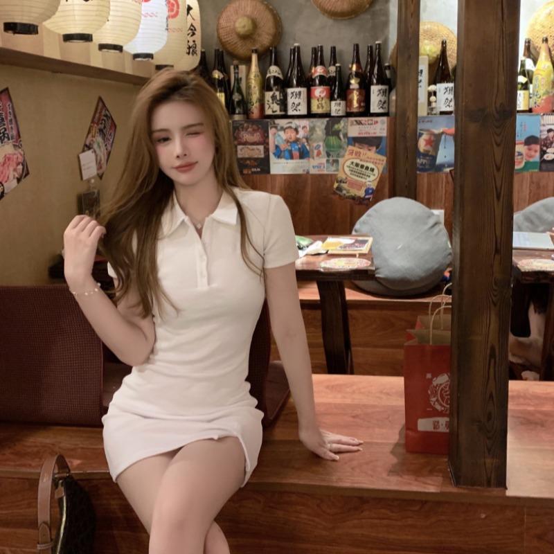 Summer Vitality Girl Princess Dress French Split-ended Short Skirt Female Slim Polo Collar Slim Hip Dress
