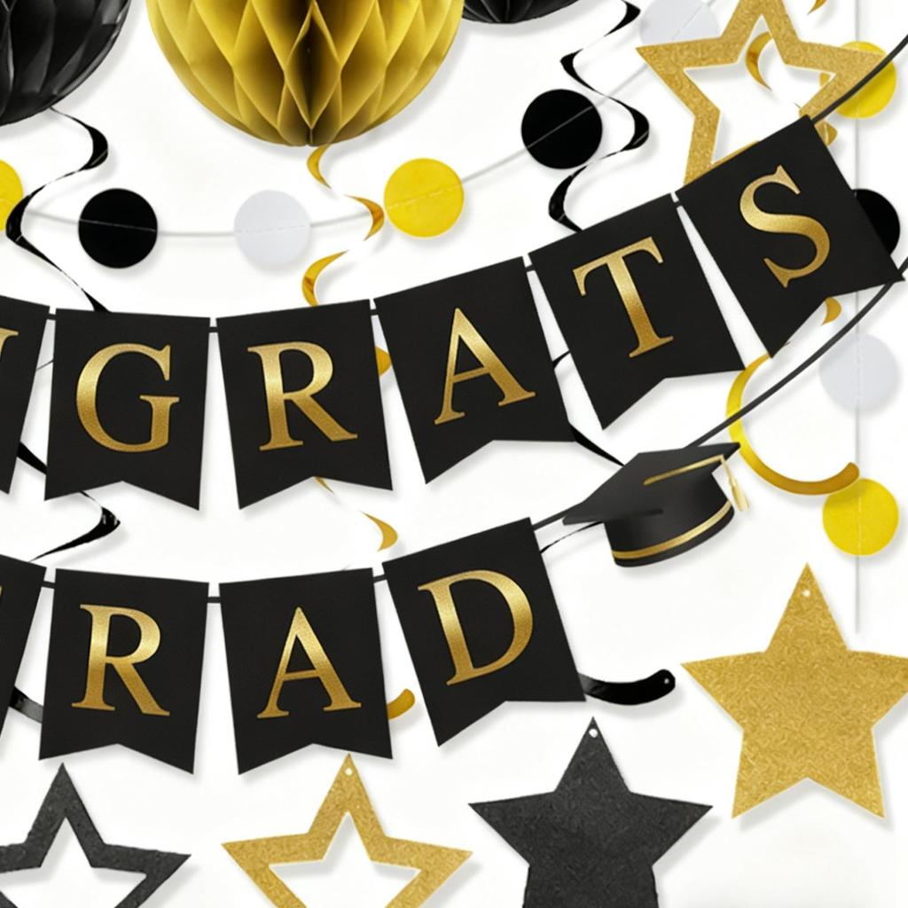 Class Of 2026 Decorations Grad Sign Paper Stars Balls Happy Graduation Banner For College High School University Door Ceiling