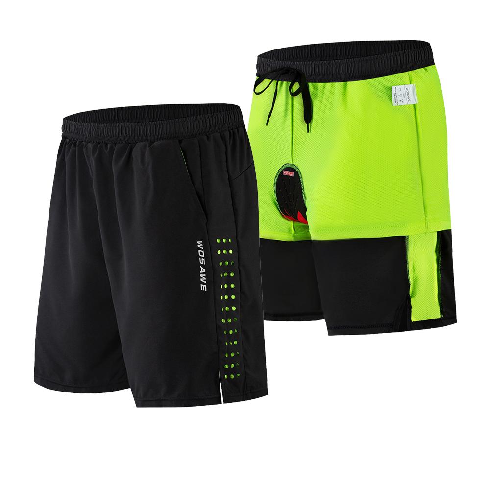 WOSAWE Mountain Bike Shorts Summer Men Cycling Shorts 2 in 1 MTB Shorts Padded Breathable Outdoor Riding Road Bike Short Trouser