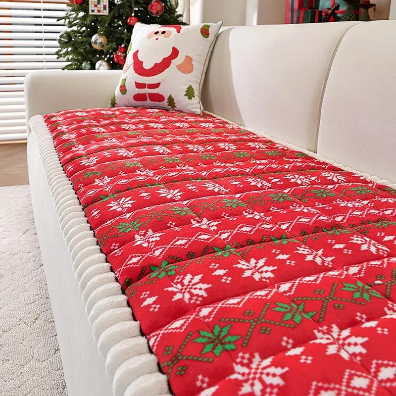 Christmas Style Sofa Mat Cover Thickened Plush Sofa Cushion Autumn WinterNon-slip Bay Window Pad Tatami Mat for Living Room 70x70cm S