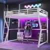 Cama Loft, 90*200cm, Con Luces LED, Estante Consola de Ordenador, Escritorio, Enchufe+USB, Barandilla, Escalera, sin Colchón, Blanco