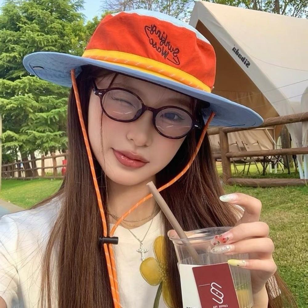 Color-blocked Design Fishermen Cap Sun Protection Big Brim Hats New Travel Bucket Hats  Outdoor Use