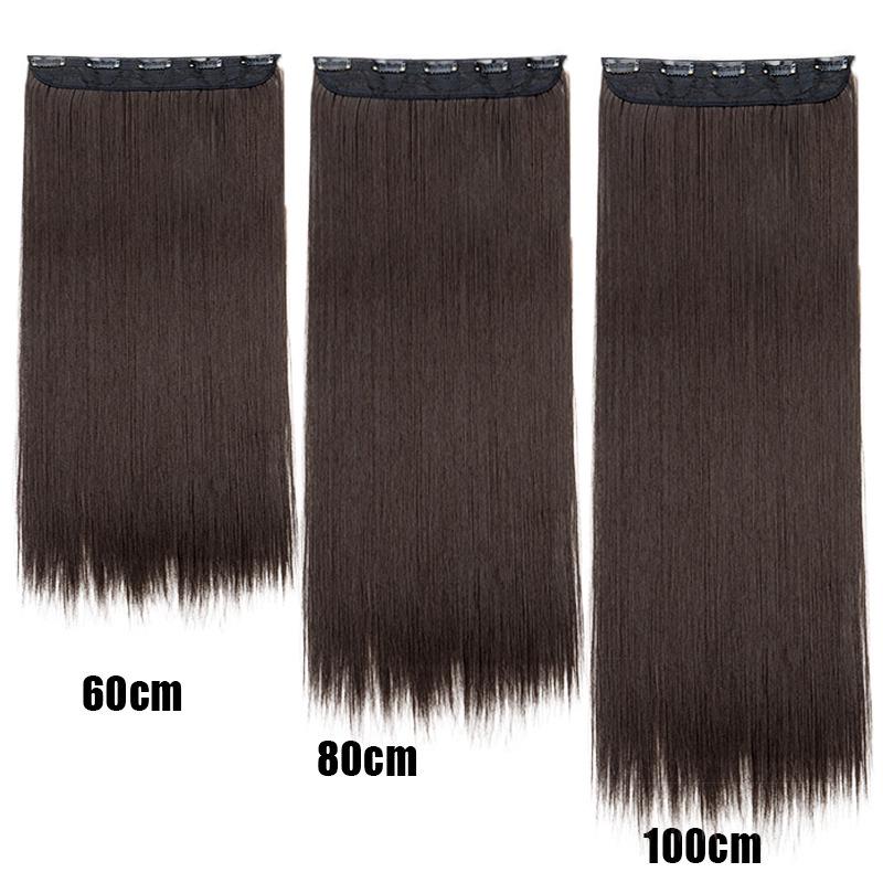 Seamless One-Piece Long Straight Hair Extension, 5-Clip, Ancient Costume Hanfu Style, Available in 60cm, 80cm, 100cm Lengths