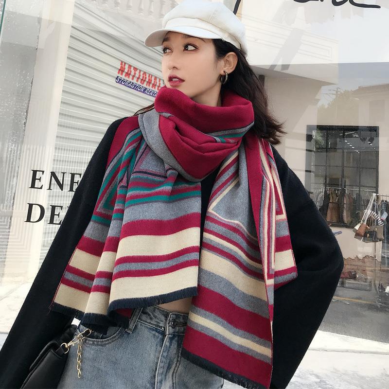 Exquisite Autumn and Winter Scarf Dual Purpose Double Sided Warm and Thick Imitation Cashmere Versatile Large Color Matching Scarf
