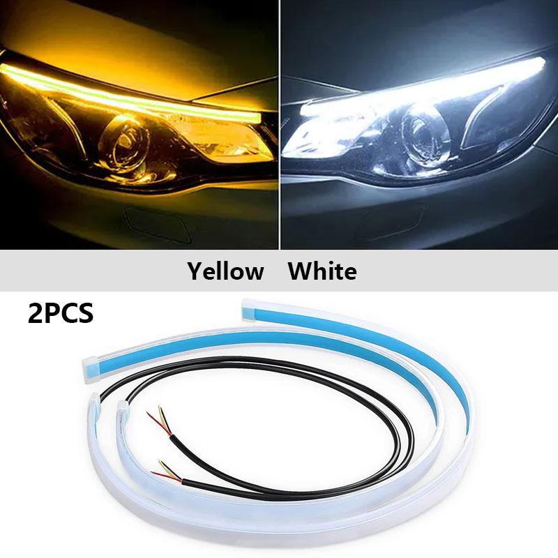 2Pcs LED DRL Car Daytime Running Light 12V Flexible Waterproof Headlight LED Strip White Turn Signal Yellow Brake Flow Lights