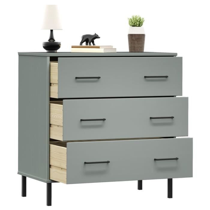 VidaXL Buffet with 3 Drawers Grey 77x40x79.5 Cm Solid Wood OSLO 350980