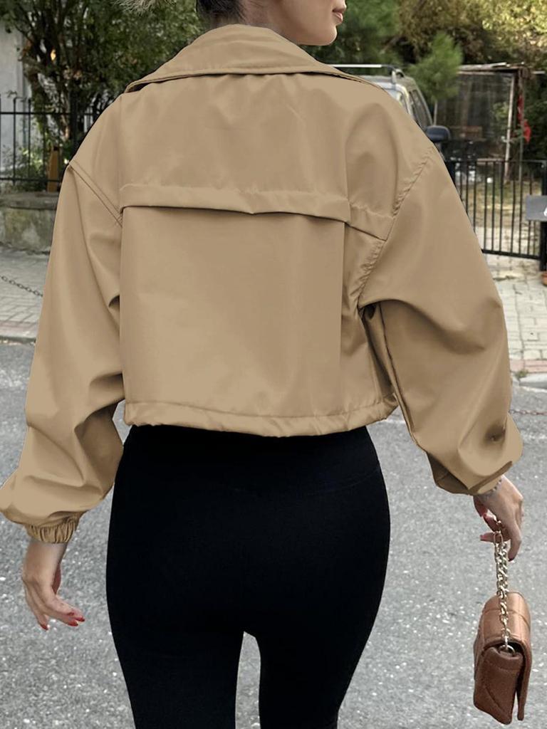 2025 Women's Autumn Solid Color Short Zipper Trench Coat