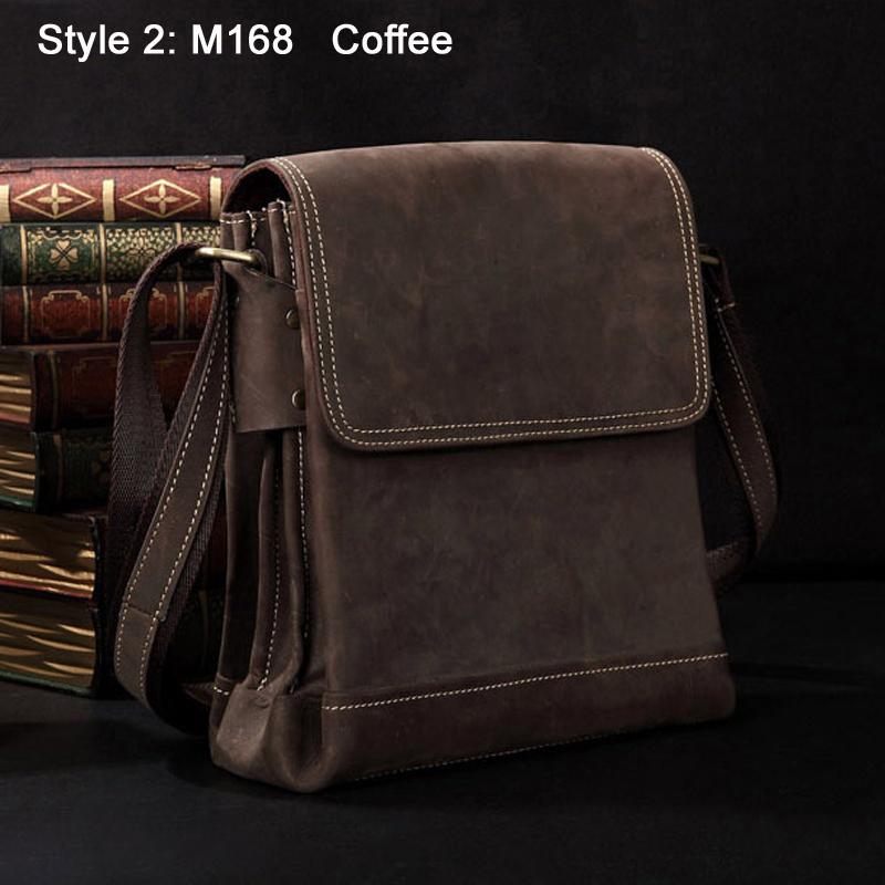 Vintage Fashi Genuine Leather Men Shoulder Bags Leather Messenger Bags Men Crossbody Bag Casual Bag Cowboy Style Brown Medium