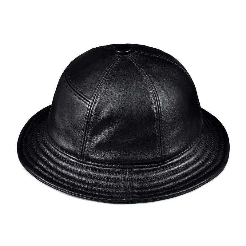 Mode coréenne ACC unisexe en cuir véritable seau chapeaux hommes femmes décontracté casquettes de pêche mâle ajusté noir bassin casquette Sombrero Mujer