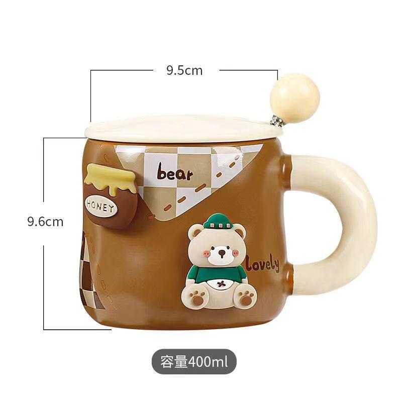 Kubek Honey Bear z zagęszczoną ceramiką z pokrywką i łyżeczką, kubek do kawy, 3D, magnetyczny, odłączany, adsorpcyjny, wieszak na napoje