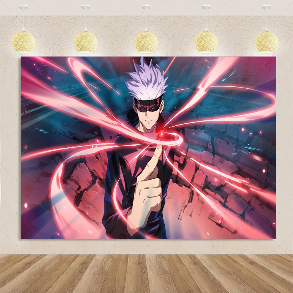 Jujutsu Kaisen themed birthday party decorations, Gojo Satoru anime character backdrop, children's poster48