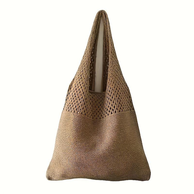 Borsa a Tote in Maglia Bohemien da Donna con Design ajour, Borsa a Spalla in Nylon per Uscite Casual e Viaggi in Spiaggia, Borsa a Tote da Spiaggia alla Moda