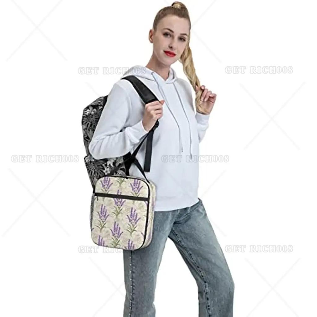 Womens Girls Floral Insulated Lunch Bag with Name Reusable Lunch Box Container Leakproof Organizer Double Zippers