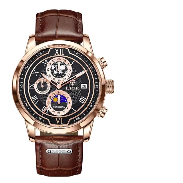 LIGE Blue Watch Fashion Business Mens Watches Casual Sport Leather Waterproof Chronograph Quartz Watch for Men Auto Date Clock