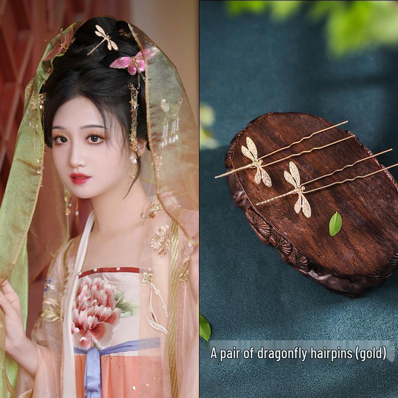 Tang Style Butterfly Flower Hanfu Hairpins - Simple Versatile U-Shaped Hair Accessories.