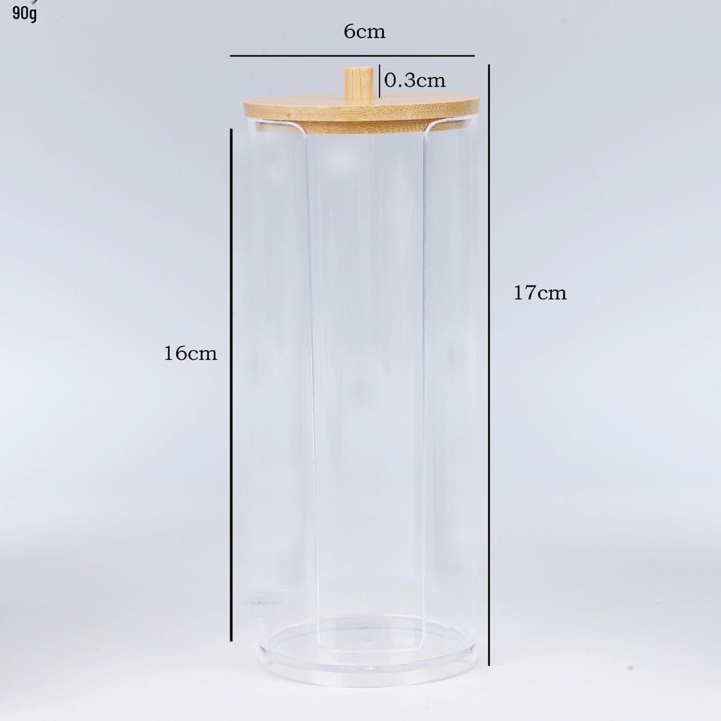 Suport transparent pentru bețișoare de bumbac cu model de diamant - capac din bambus, cutie rotundă portabilă pentru depozitarea cosmeticelor