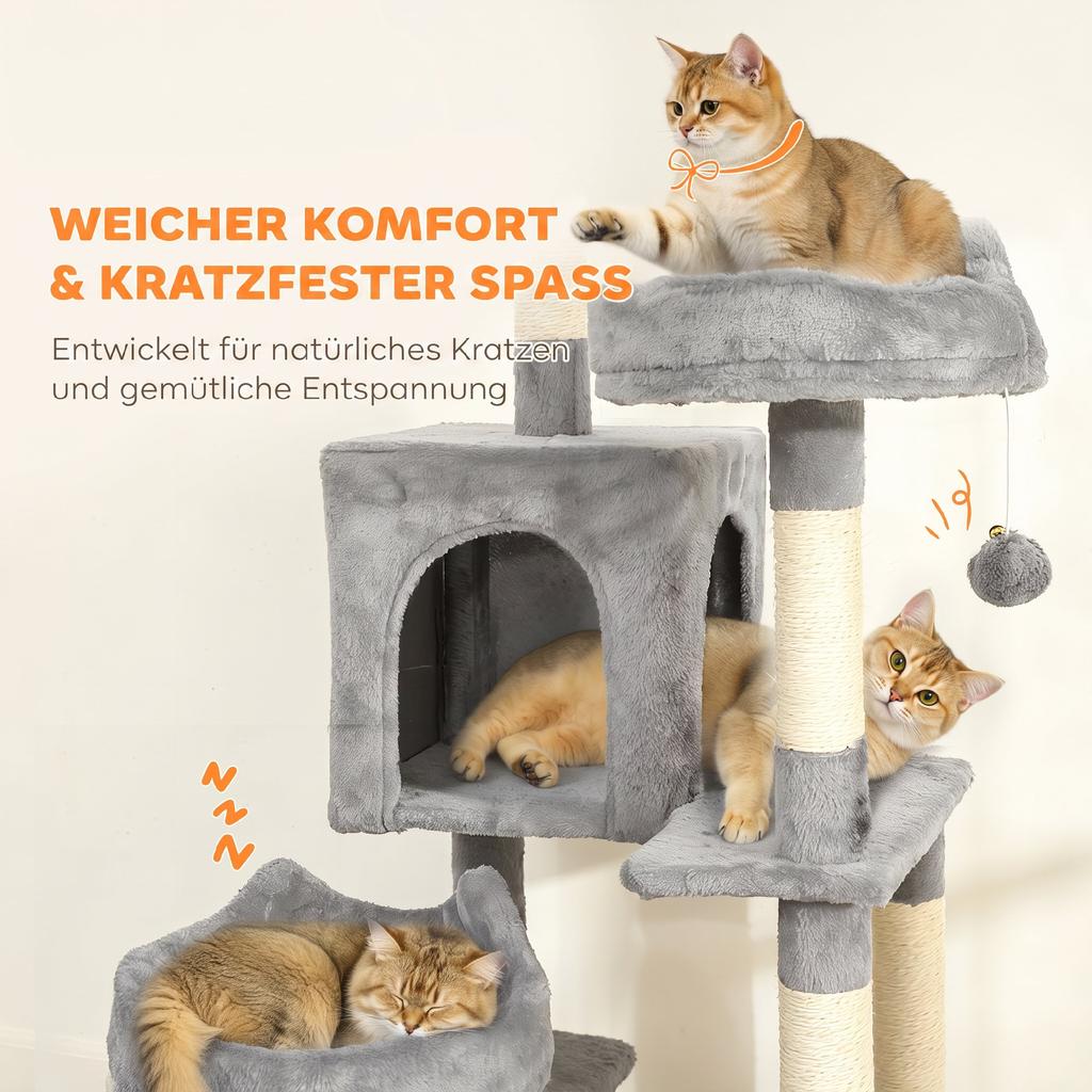 Cat Tree, 192 Cm Large Multi-Level Cat Tower for Indoor Kittens with 8 Scratching Posts, 3 Plush Beds, 2 Hammocks