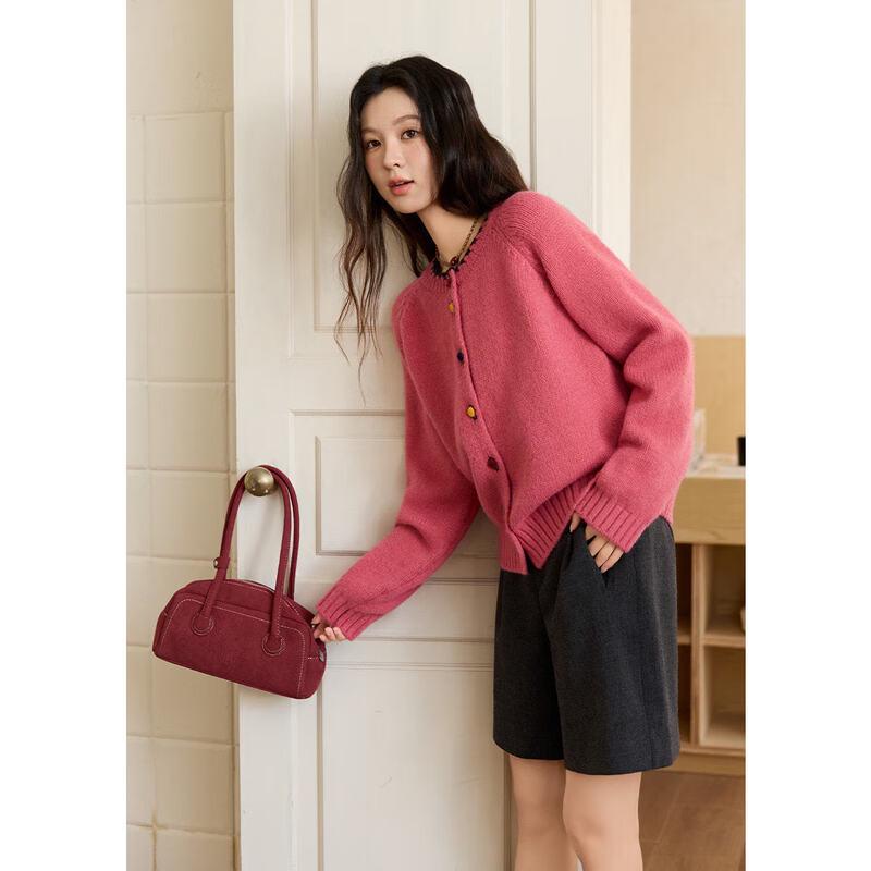 Women's Loose Fit Color-Block Button Knit Sweater