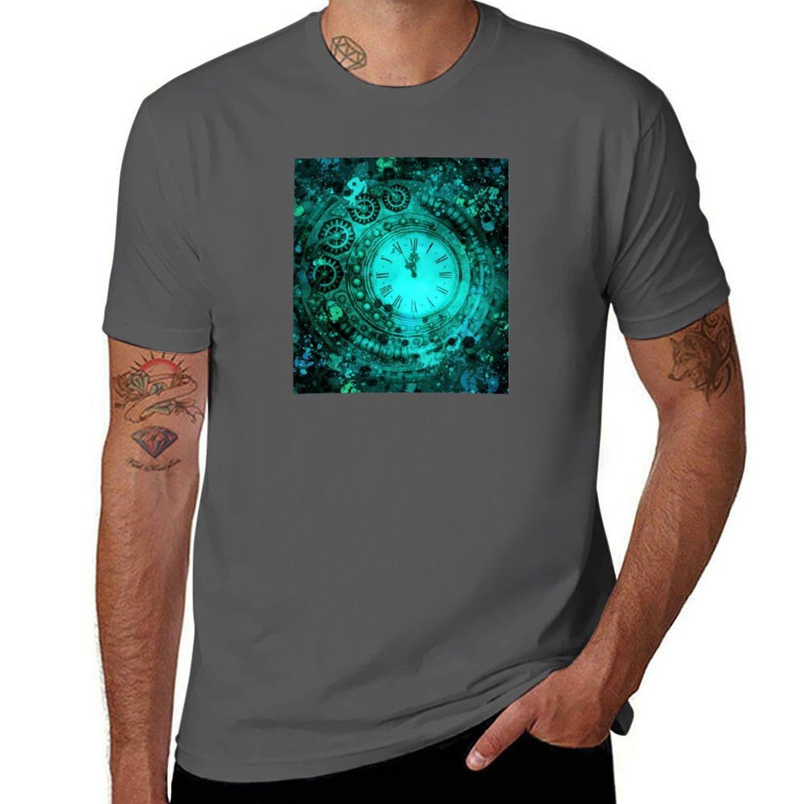 

Steam shirts in men cotton for t 100% shirt Turquoise T-Shirt Grunge funny man graphic Time Gothic Punk t 4XL