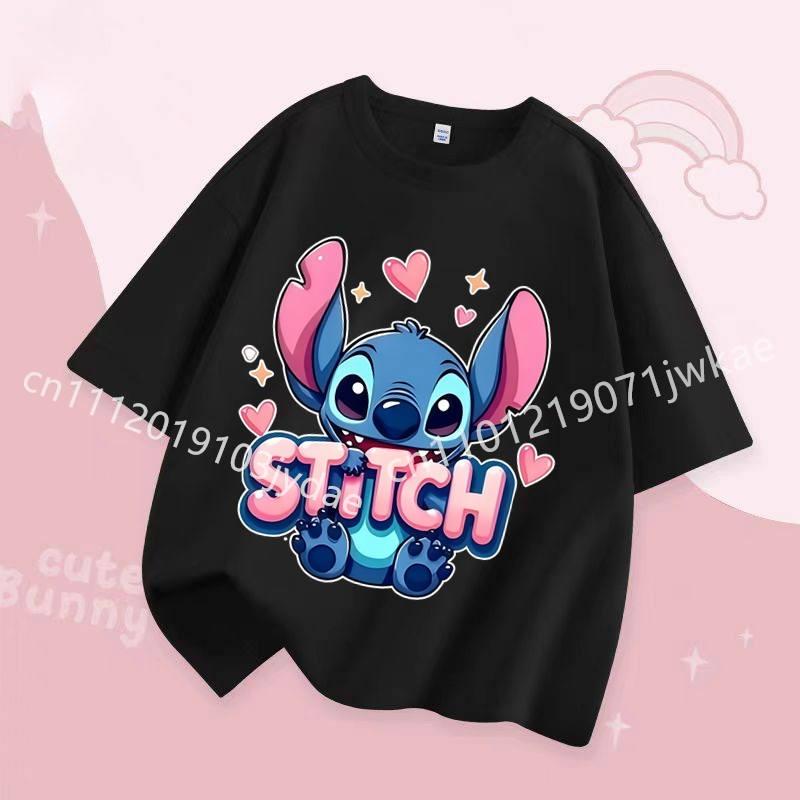 Stitch Kids T Shirt Cute Cartoon Print Short-Sleeved Fashion Casual Round Neck T-Shirt for Boys and Girls Daily Tops