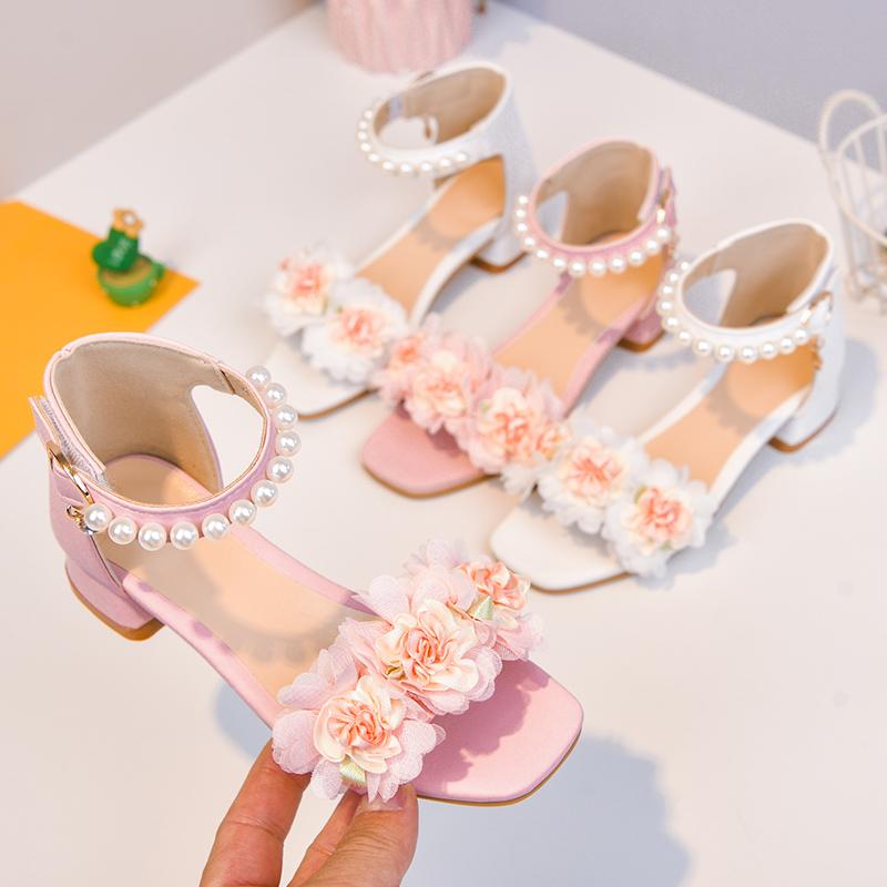 *Sandali Bassi Comodi Morbidi Per Bambini Con Fiori alla Moda, Perline, Moda Estiva, Sandali Eleganti Casual da Principessa