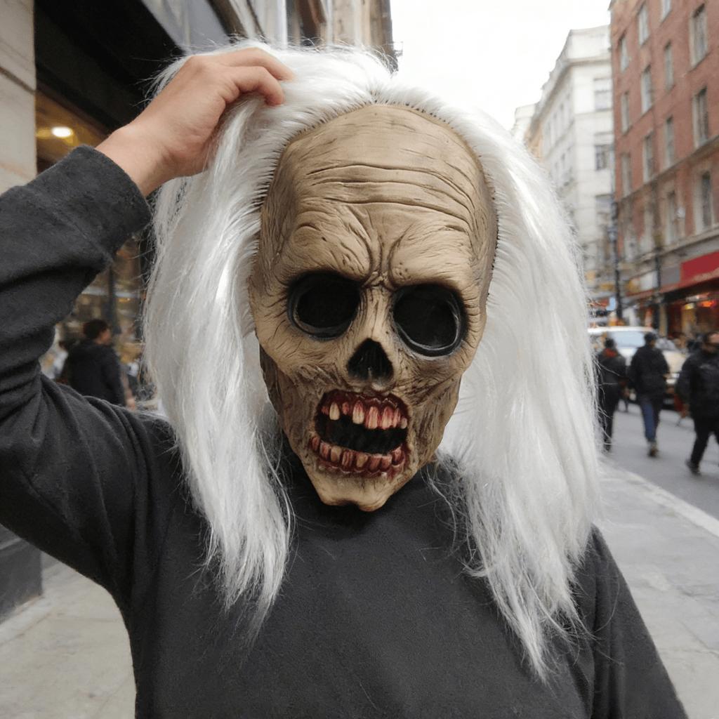 Halloween Horror Mask Witte Haren Zombie Latex Hoofddeksel Kostuum