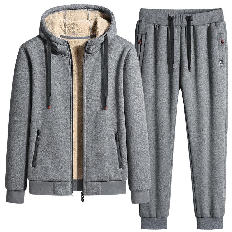 Mens Lamb Cashmere Sets Tracksuit Men Winter Wool Hooded Sweatshirt Thick Warm Sportswear Male Suit Two Piece Set Casual Sets