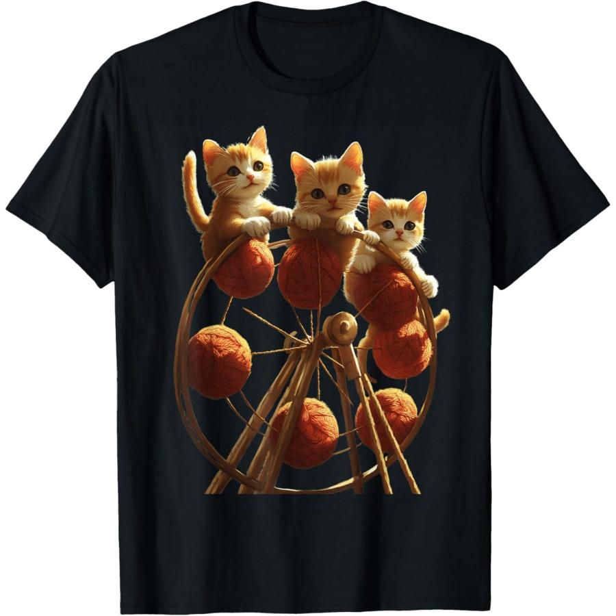 Playful Kittens on Yarn Ferris Wheel T-Shirt S