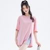 [Side Slit Fashionable Short Sleeved T-shirt for Women] Summer New College Style Mid Length Round Neck Top