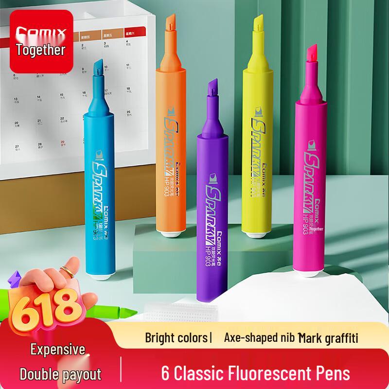 Comix 6-Color Water-Based Highlighter Set