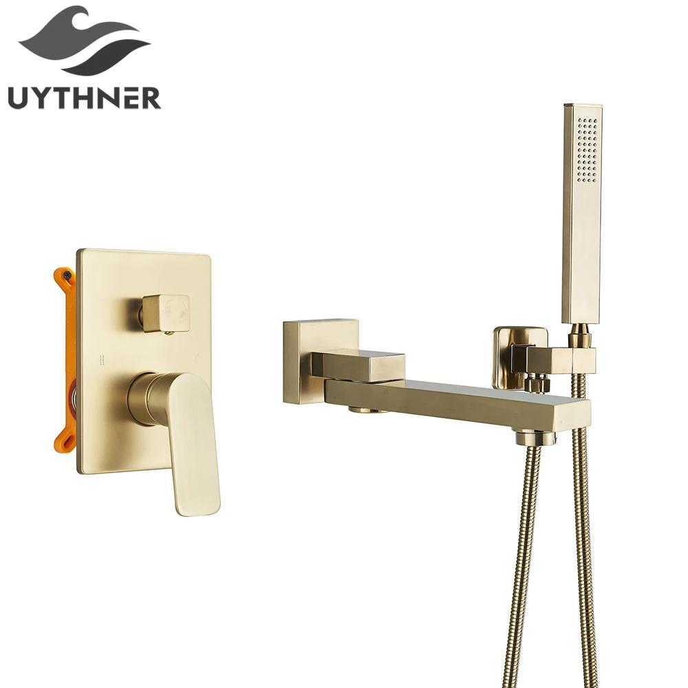 Matte Black Bathtub Faucet Wall Mount Tub Mixer Tap Rotating Spout Handshower head Bathtub Mixer Shower Set Mixer Tap