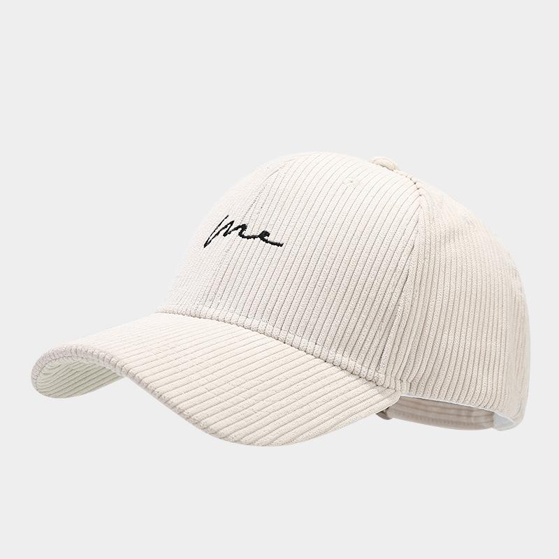 Autumn Art Retro Simple Corduroy Baseball Cap Women's Trendy Hats Street Fashion Wave Embroidery Curved Eave Duckbill Cap