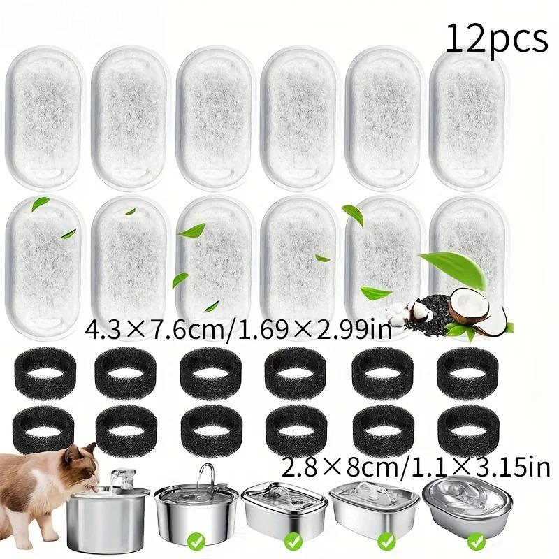 12/15PCS Activated Carbon Sponge Filters Replacement for Stainless Steel Cat Water Fountain Pet Dispenser
