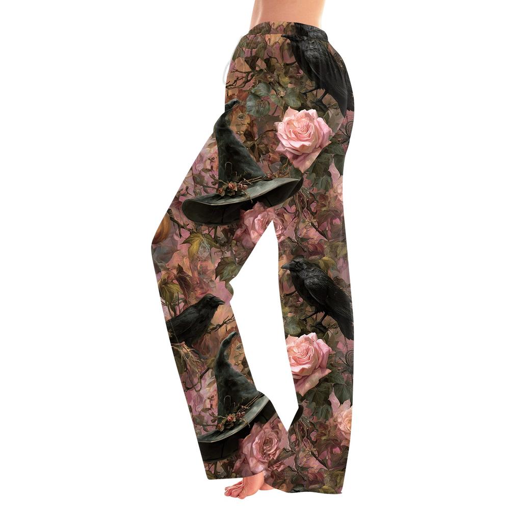Pantaloni Pigiama da Donna con Stampa di Halloween, Vita Elastica e Coulisse, per Uso Casual e da Notte
