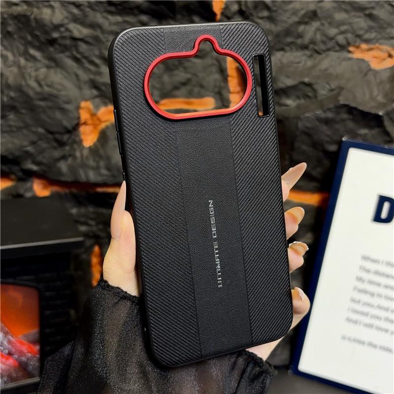 For Nothing phone 4A Case Red Camera Frame Luxury Textured Ultimate Design Leather Protective Soft Case Cover