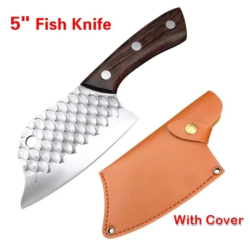 Barbecue Knife Chef Cleaver Meat Fruit Fish Vegetable Kitchen Knives Wood Handle Boning Butcher Knife Utility Slicing Knife Tool