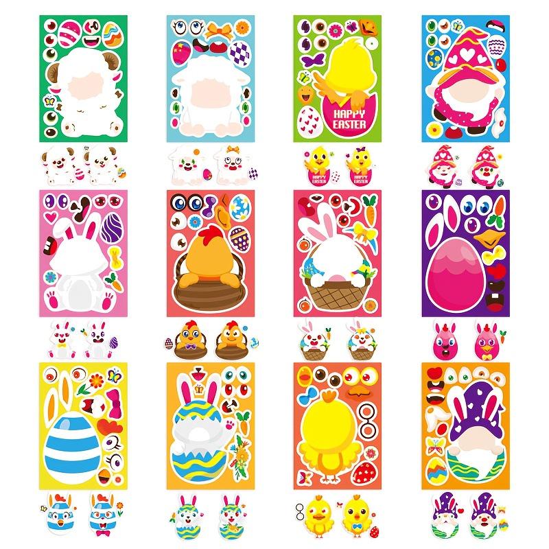 Anime-Inspired Easter Puzzle: Cute Cartoon Animal Face Stickers for Kids & Parents 12 Sheets