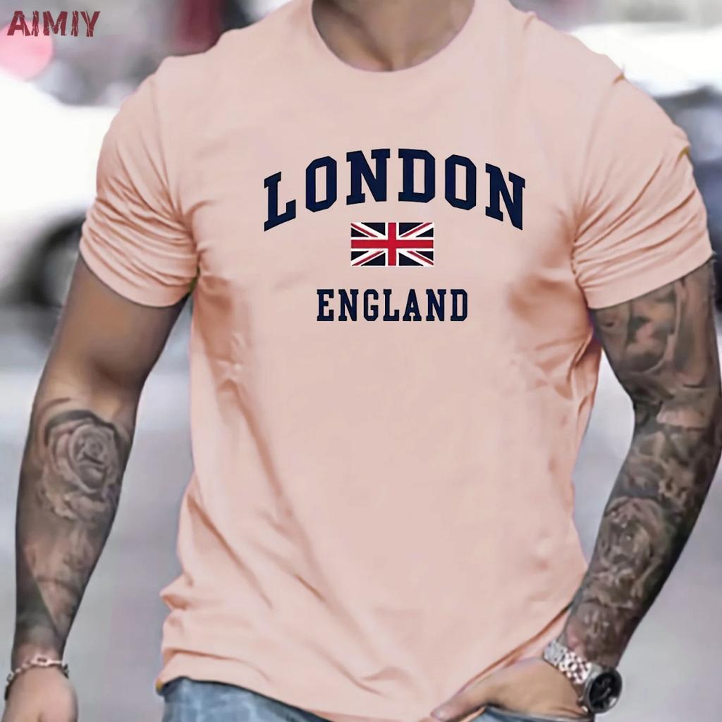 Cool Vintage tričko s potiskem vlajky Londýna Anglie UK - Světle šedé pánské bavlněné tričko s krátkým rukávem pro letní městské streetové oblečení