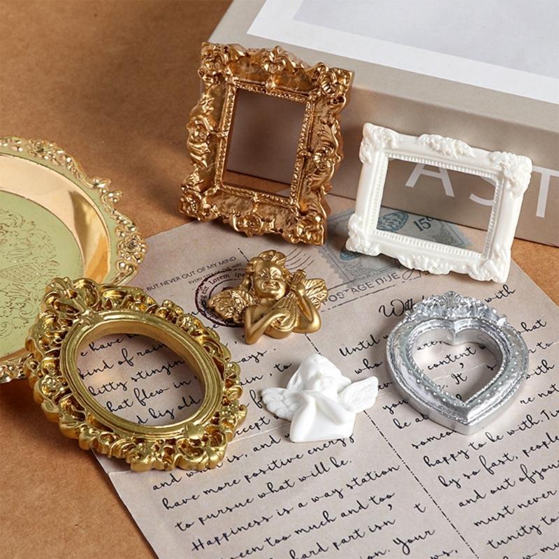 12Pcs Mini Picture Frame Small Antique Resin Photo Frame Oval Rectangular Wall Hanging Display Table Frame Decors Gift