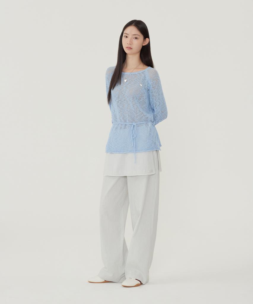 COVERNAT WOMAN Crochet Round Neck Knit Sky Blue