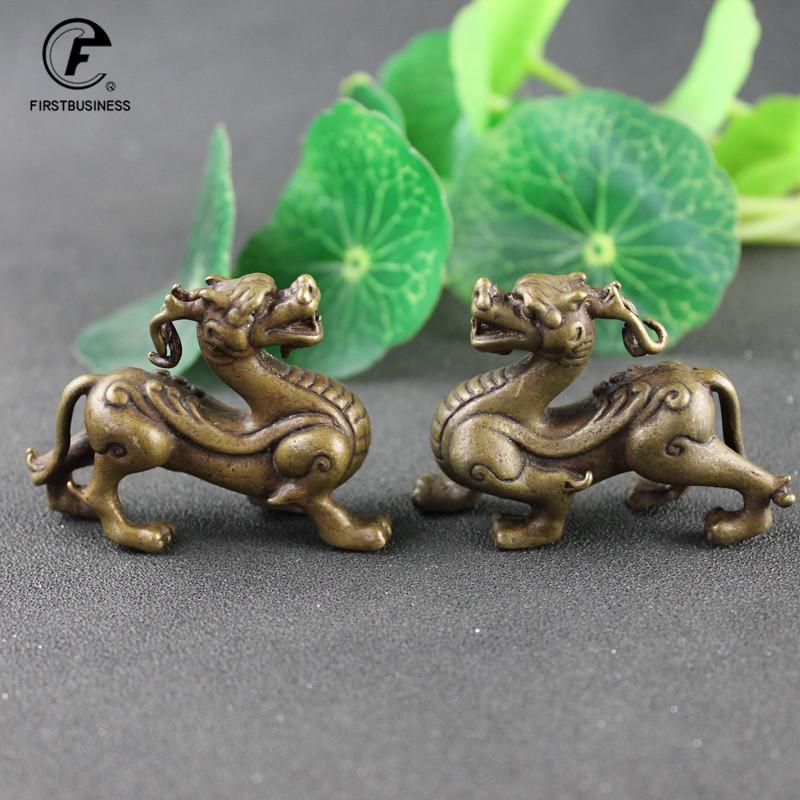 Antique Bronze Chinese Mythical Beast Qi Lin Statue 1 Pcs Copper Animal Ornaments Lucky Home Feng Shui Living Room Decorations