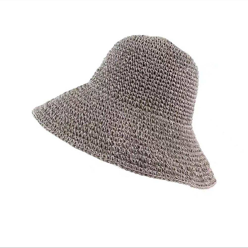 Korean Style Beach Sun Hat Solid Color Summer Bucket Hat Fashion Crochet Straw Hat  Fishing